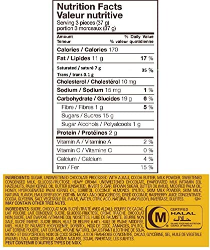 Nutrition facts label for chocolate bar