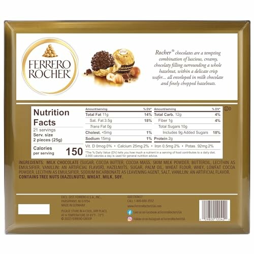 Ferrero Rocher box nutrition facts and ingredients list.