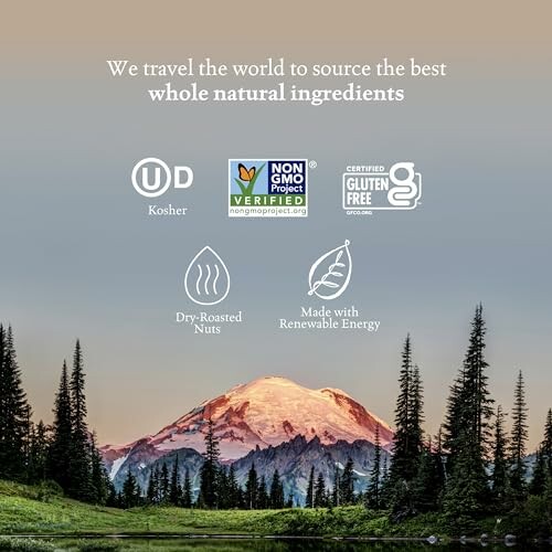 Mountain landscape with ingredient sourcing certifications.